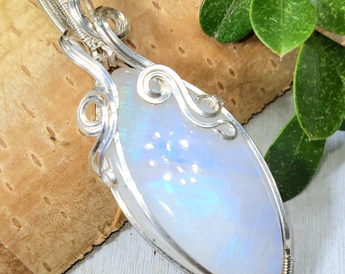 Moonstone Pendant, Hand Wire Wrapped Sterling Silver Moonstone Pendant,  Handmade Moonstone Sterling Silver Pendant, Gift for Her DU16