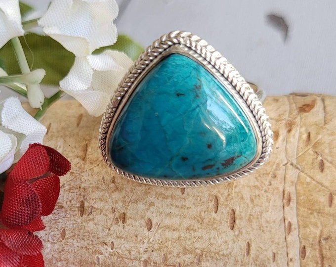 Shattuckite Sterling silver ring, Natural Shattuckite Ring, Quality Shattuckite Ring,.Silver handmade Shattuckite Ring, Boho Ring, Size 8