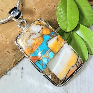 Spiny Oyster Turquoise Pendant, Spiny Oyster Turquoise w/copper, Sterling Silver Pendant, Spiny turquoise pendant, Handmade Pendant FP08