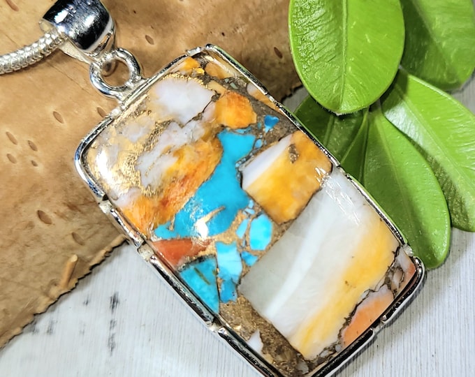 Spiny Oyster Turquoise Pendant, Spiny Oyster Turquoise w/copper, Sterling Silver Pendant, Spiny turquoise pendant, Handmade Pendant FP08