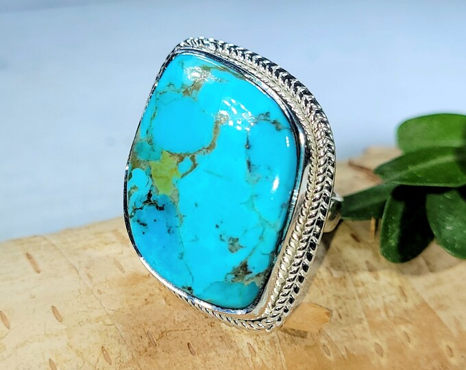 Kingman Turquoise Ring, Turquoise Ring, Arizona Turquoise .925 Sterling Silver Ring Size 6 Gift for Her, Boho Ring, Statement Ring DS
