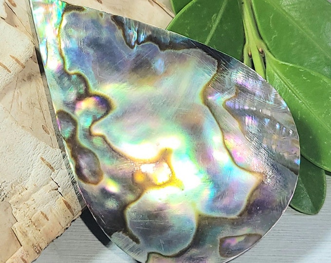 Natural Multi-Color Abalone Shell Pear Cabochon 40ct 39mm x 25mm Wire Wrapping, Weaving, Pendant ET27