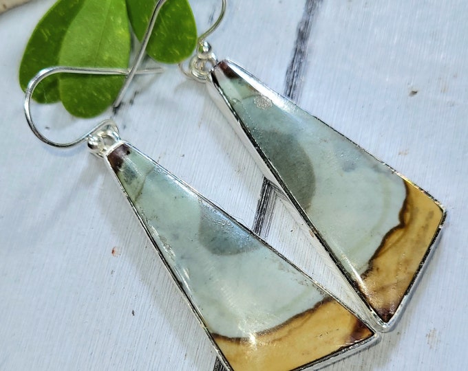 Natural Polychrome Jasper Pear Sterling  Silver Earrings, Polychrome Sterling Silver Earrings, Handmade Polychrome Earrings, FH21, Gift Idea