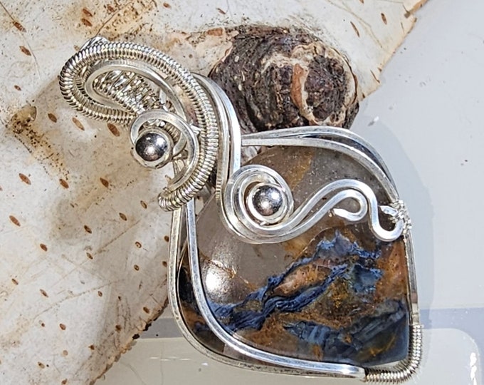 Moss Agate Pendant, Wire Wrapped Moss Agate Heart Sterling Silver Pendant, Sterling silver Wire Wrapped, Gift for Her, GD24