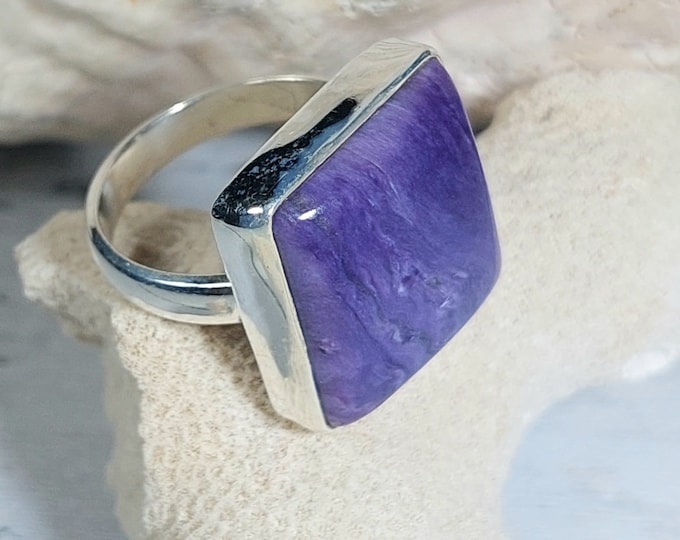 Charoite Ring,.925 Sterling Silver Charoite Ring, Size 7 Charoite Ring, Statement Ring, Size 7 Sterling Silver Ring, Gift for her GG