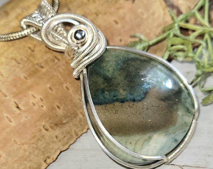 Multi Color Opalized Wood Pendant, Petrified Wood Sterling Silver Wire Wrapped Pendant, Handmade Opalized Wood Pendant, Boho Pendant, HM09