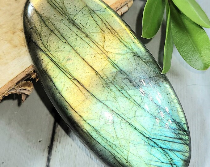 Natural Multi-Flash Labradorite Oval Cabochon 75ct 53mm x 25mm Wire Wrapping, Weaving or Pendant, Collector LC10