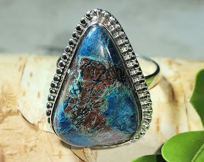 Natural High Grade Azurite .925 Sterling Silver Ring Size 7 6 Grams 7/8" x 11/16" EU11