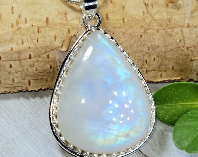 Moonstone Pendant, Rainbow Moonstone Sterling Silver Pendant, Premium Grade Moonstone Pendant, Statement Pendant, Gift for Her CS39