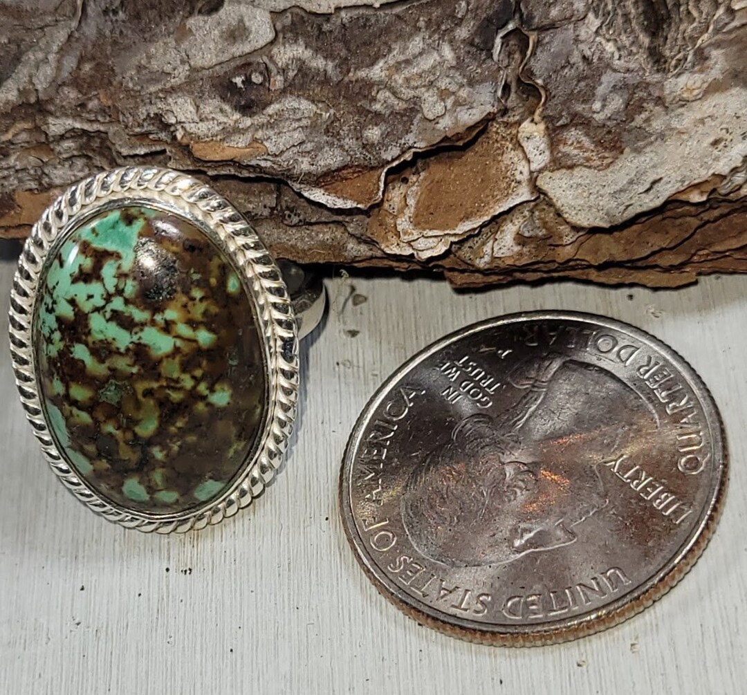 Handmade Tibetan Turquoise Sterling Silver Statement Ring - Size 6.25 ...
