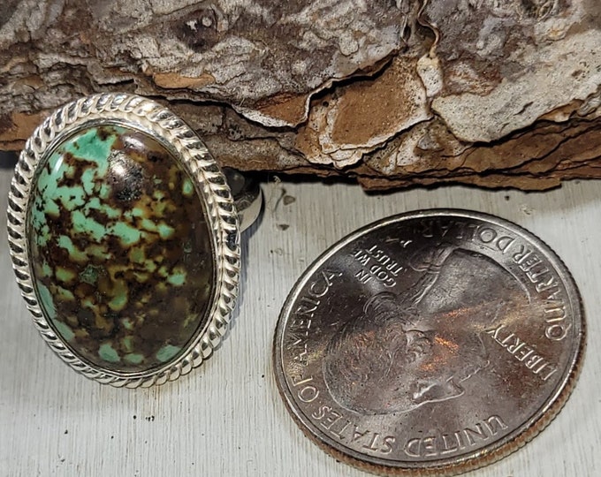 Tibetan Turquoise Sterling Silver Ring,Turquoise Boho Ring, Statement Ring; Handmade Ring, Premium Tibet Turquoise,Quality Ring Size 6.25