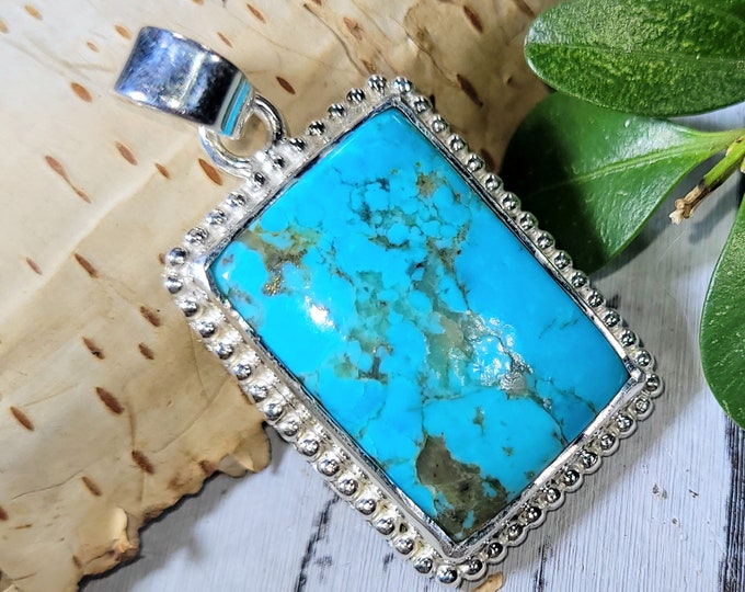 Turquoise Pendant, Kingman Turquoise Sterling Silver Pendant, Arizona Kingman Turquoise  Pendant, Gift for Her, Statement Pendant DN04