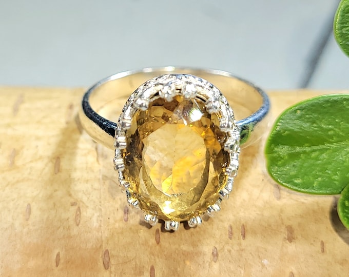 Eye Clean Faceted Citrine Ring Handmade .925 Sterling Silver Ring Size 8.5 4.7 Grams 5/8" x 1/2" FU33