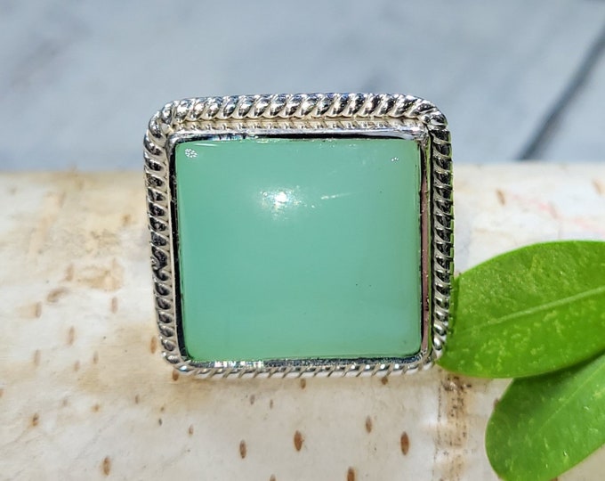 Chrysoprase Ring, Chrysoprase Sterling Silver Ring Size 7.25, Handmade Chrysoprase Sterling Silver Ring, Statement Ring, Gift for Her, FH
