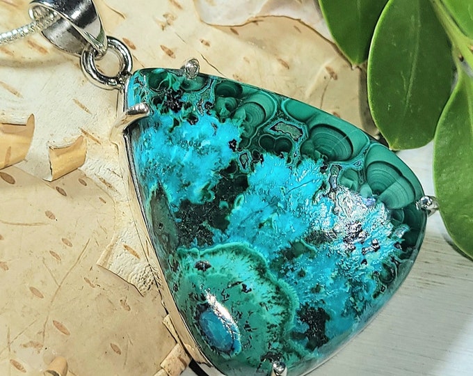Natural AAA  Malachite Chrysocolla .925 Sterling Silver Pendant 13 grams 1 3/4" x 1" EUO1