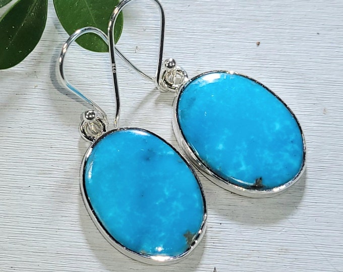 Natural Premium AAA Grade Arizona Kingman Oval Turquoise Handmade .925 Sterling Silver Earrings 7 Grams 1 9/16" x 5/8" Gift for Her