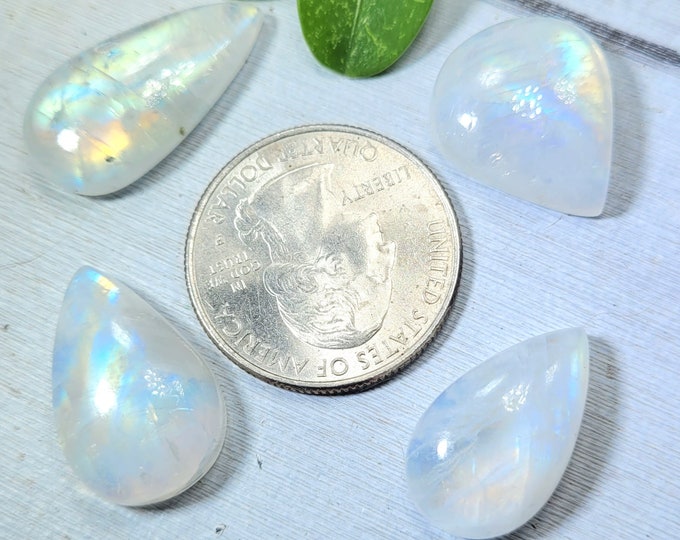 Natural Premium Multi Flash Moonstone Cabochons 58.50ct 4 Stone Lot Wire Wrapping, Weaving, Rings or Pendant Mixed Sizes & Shapes FL13