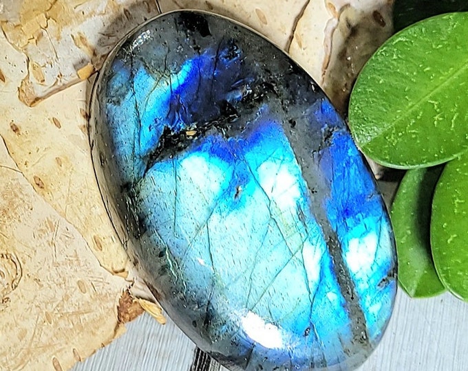 Natural Blue & Green Flash Labradorite Oval Cabochon 50ct 10 Grams 33mm x 20mm Wire Wrapping, Weaving or Pendant, Collector AD30