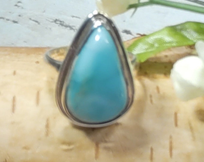 Dominican Republican Larimar Ring, Sterling Silver Ring, Larimar Silver Ring, AA Larimar Sterling Silver Ring  Size 6