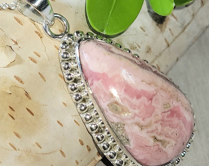 Natural Top Grade Argentine Rhodochrosite Handmade .925 Sterling Silver Pendant 1 3/4" x 7/8" 11 Grams EK20