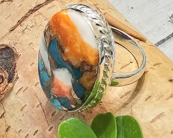 Spiny Oyster Turquoise Ring with Copper, Spiny Oyster Turquoise .925 Sterling Silver Ring, Size 6 Spiny Oyster Turquoise Ring.