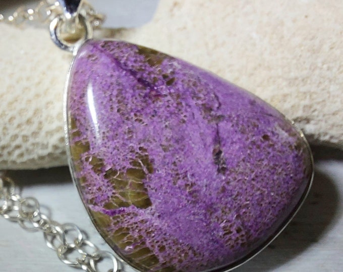 Natural AAA Freeform Stichtite Pendant, .925 Sterling Silver Pendant. Purple Pendant, Boho Pendant, Quality Natural Stone, GP12