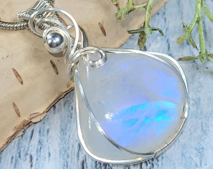 Moonstone Pendant, Hand Wire Wrapped Sterling Silver Moonstone Pendant,  Handmade Multi Moonstone Sterling Silver Pendant, Gift for Her JG22