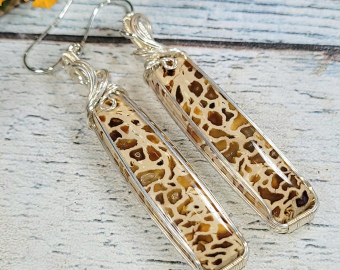 Handmade Palm Root Jasper .925 Sterling Silver Wire Wrapped Earrings JC55