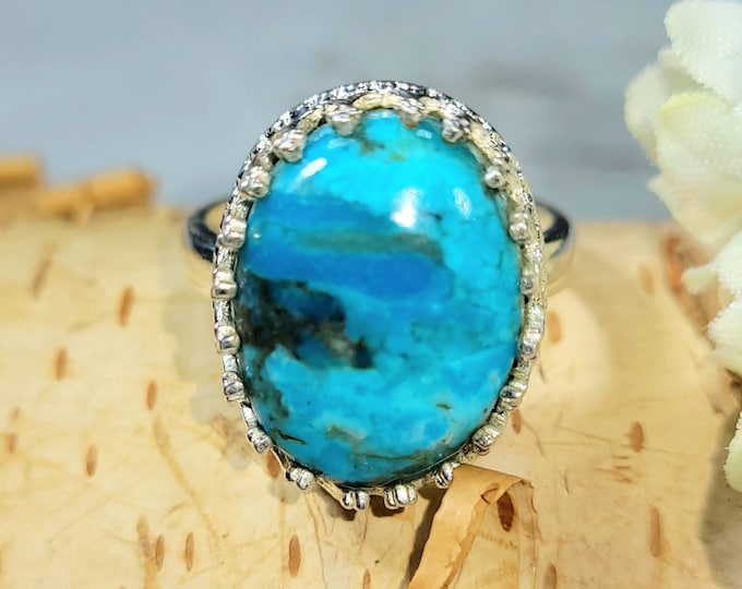 Kingman Turquoise Ring, Turquoise Ring, Arizona Turquoise .925 Sterling Silver Ring Size 6 Gift for Her, Boho Ring, Statement Ring DE