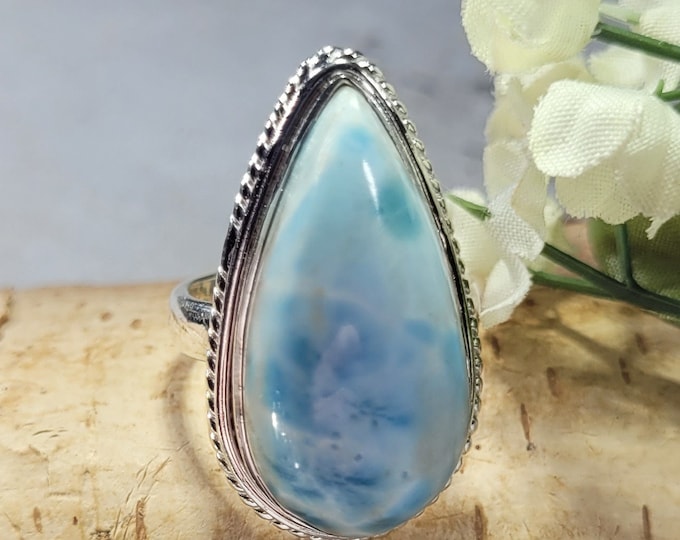 Dominican Republican Larimar Ring, Sterling Silver Ring, Larimar Silver Ring, AA Larimar Sterling Silver Ring  Size 6.75, Size 6 3/4