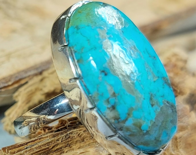 Turquoise Ring, Kingman Arizona Turquoise Ring, Turquoise Sterling Silver Size 9, Gift for Her, Boho Ring, Statement Ring, Handmade Ring