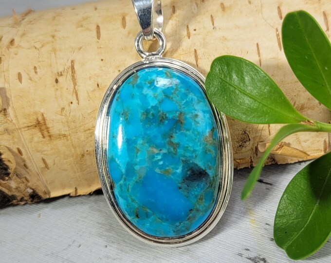 Turquoise Pendant, Sterling Silver Turquoise Pendant, Arizonia Turquoise, Kingman Turquoise Pendant, Boho Pendant, Statement Pendant  DF10