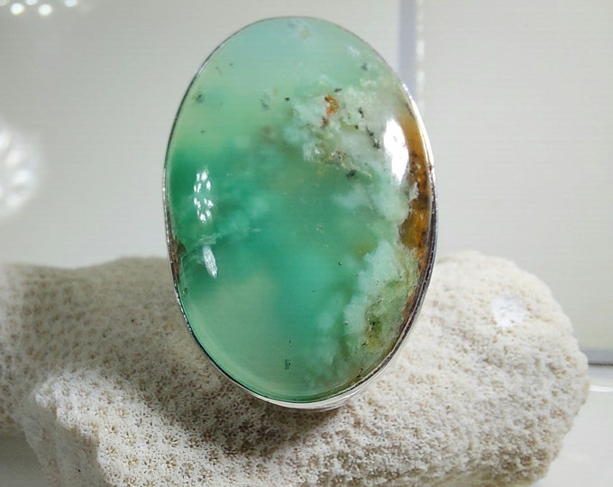 Aquaprase Ring, Aqua Chalcedony Sterling Silver Ring, Aquaprase Sterling Silver Ring, Handmade Ring Size 9, Gift for Her, GV