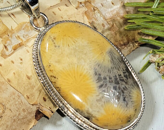 Fossil Coral Pendant, Fossil Coral Sterling Silver Pendant, Statement Fossil Coral Pendant, Gift for Her, Handmade Pendant, AL19
