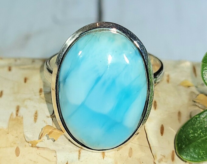 Natural High Quality Dominican Larimar .925 Sterling Silver Ring Size 8.5 6 Grams Face Measures 15/16" x 5/8" EZ19