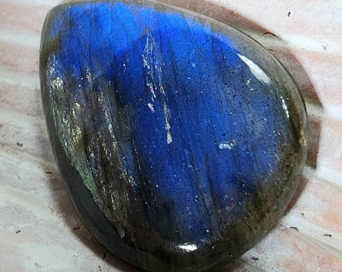 Blue Flash Labradorite Cabochon, Labradorite Pear Shaped Cabochon 35ct, Wire Wrapping, Weaving, Pendant, Collector GB11