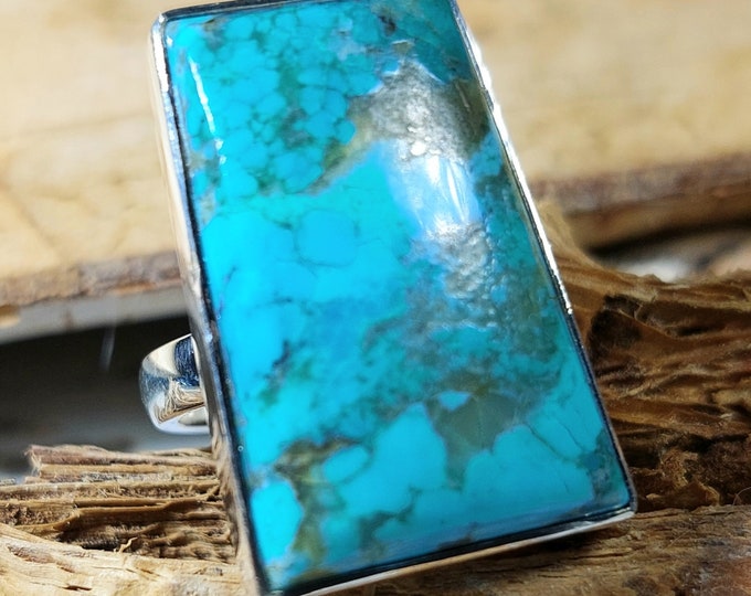 Turquoise Ring, Kingman Arizona Turquoise Ring, Turquoise Sterling Silver Size 6 1/2, Gift for Her, Boho Ring, Statement Ring, Handmade Ring