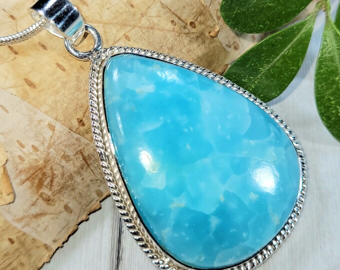 Natural Premium Grade Hemimorphite Pear Handmade .925 Sterling Silver Pendant 13 grams 2" x 1 1/8" CS09 Gift for Her Solid Sterling Silver