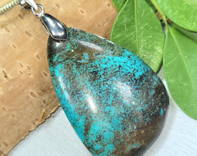 Natural Spiderweb Turquoise Pendant, Spiderweb Turquoise Sterling Silver Pendant, Handmade Turquoise Pendant, Statement Pendant, FT35