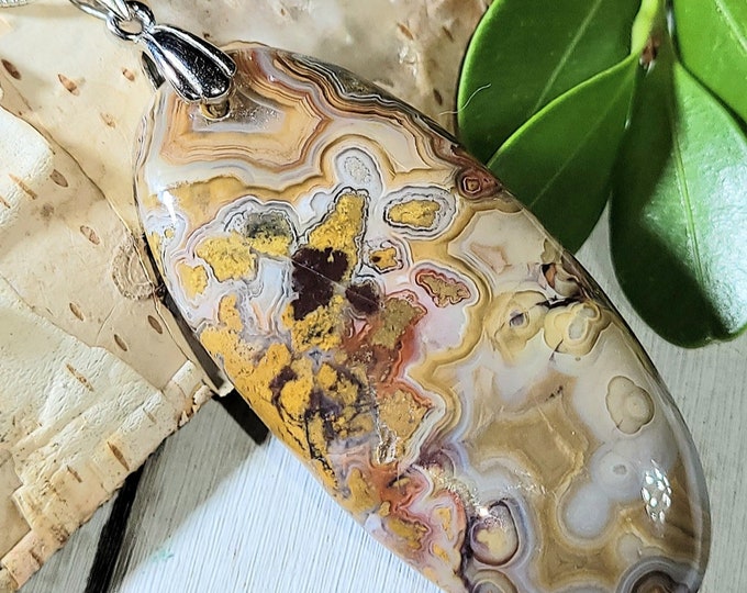 Crazy Lace Agate Pendant, Crazy Lace Agate Cabochon Sterling Silver Pendant, Gift for Her, Handmade Pendant, Statement Pendant, ES05