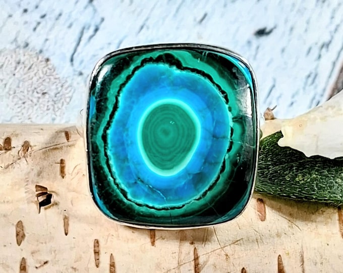 Handmade Premium Grade Chrysocolla Malachite Sterling Silver Ring - Size 8.75
