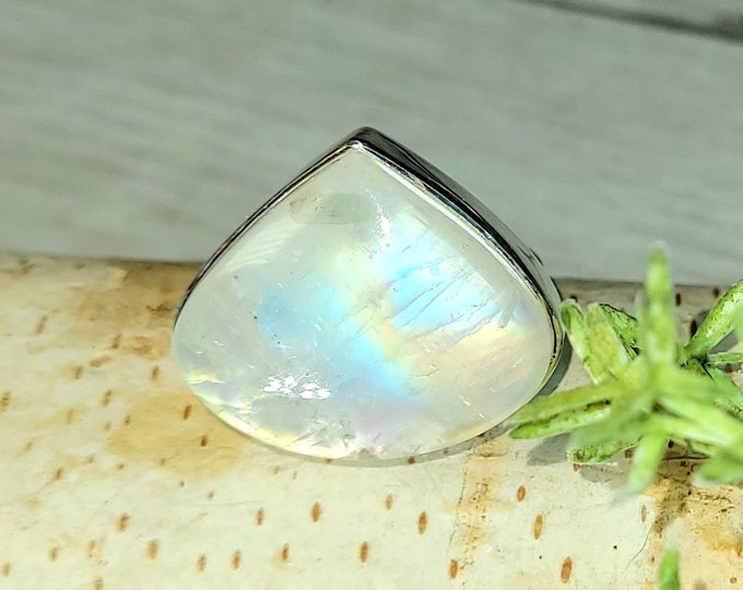 Moonstone Ring, Rainbow Moonstone Sterling Silver Ring, Premium Grade Moonstone Ring, Size 8.25, Statement Ring, Handmade Ring, GJ