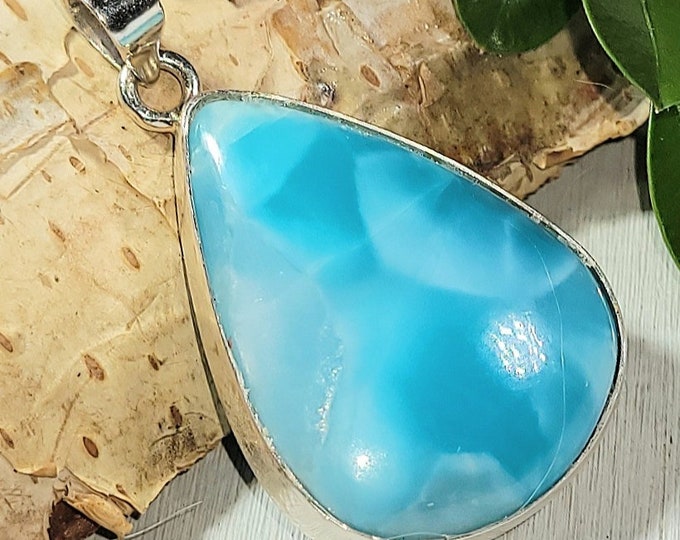 Natural AAA Grade Dominican Larimar Handmade .925 Sterling Silver Pendant 1 11/16" x 1" 10 grams AK24