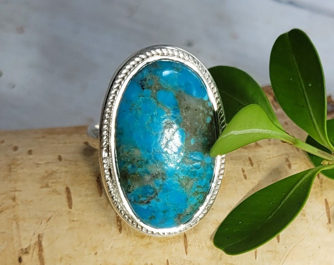 Kingman Turquoise Ring, Turquoise Ring, Arizona Turquoise .925 Sterling Silver Ring Size 8.5 Gift for Her, Boho Ring, Statement Ring DF