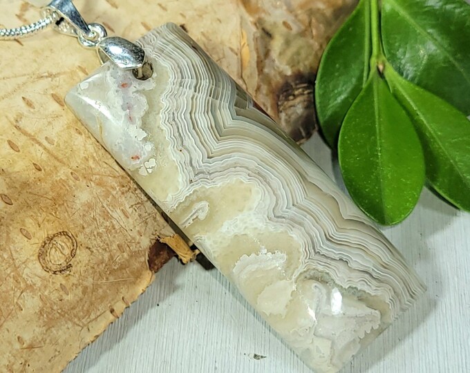 Natural Top Quality Crazy Lace Agate Rectangle Cabochon .925 Sterling Silver Pendant 2" x 5/8" CA37 Sterling Silver Custom Bail