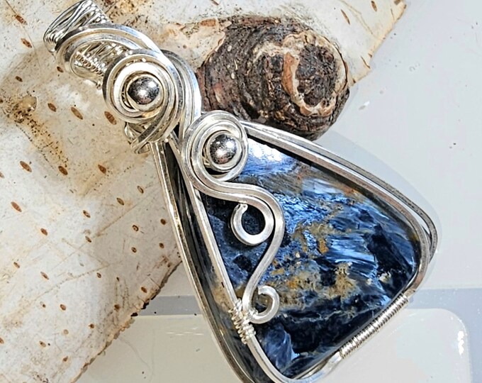 Pietersite Pendant, Blue Pietersite Sterling Silver Pendant, Handmade Pear Pietersite  Pendant, Statement Pendant, Gift for Her, GD19