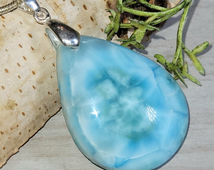 Larimar Pendant, Larimar Sterling Silver Pendant, Handmade Larimer Sterling Silver Pendant, Statement Pendant, Pear Larimar Pendant, GS01