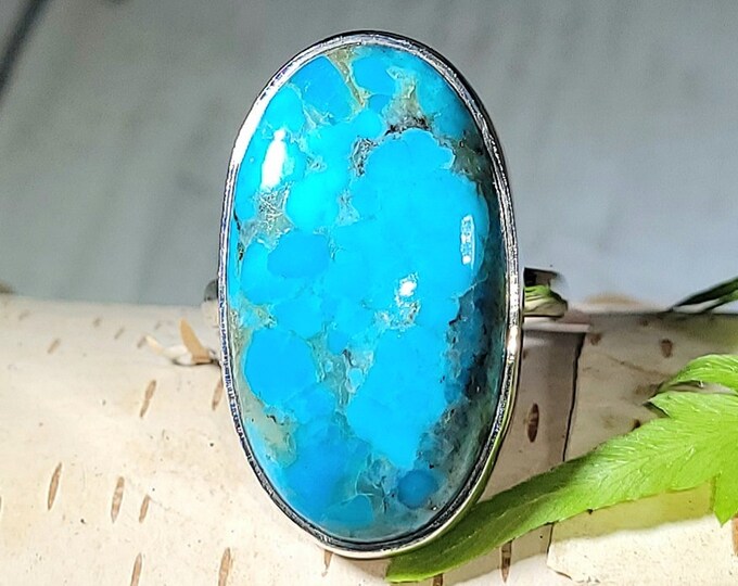 Natural AAA Arizona Kingman Turquoise .925 Sterling Silver Ring Size 7 Weighs 7 Grams Face Measures 1" x 5/8" AG09