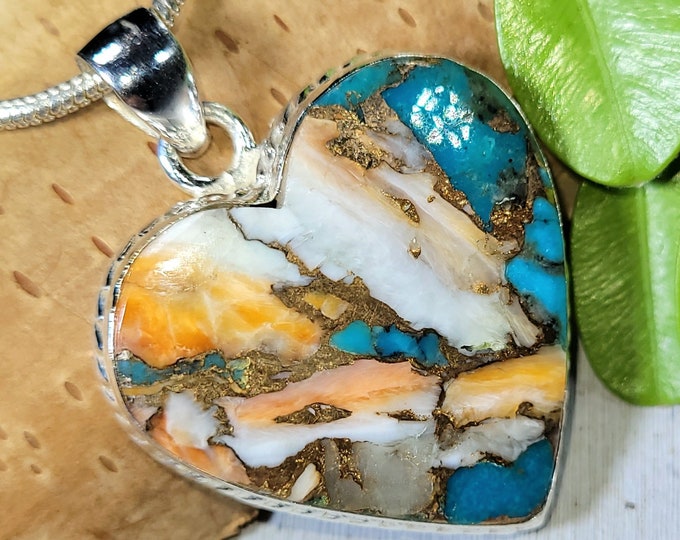 Spiny Oyster Turquoise Pendant, Spiny Oyster Turquoise w/copper, Sterling Silver Pendant, Spiny turquoise pendant, Handmade Pendant FP09