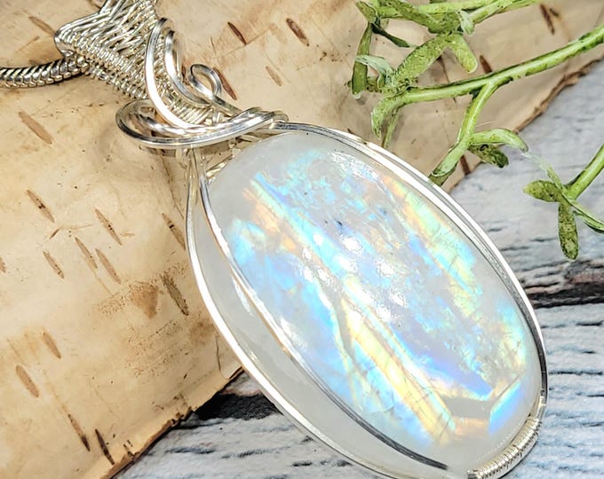 Moonstone Pendant, Hand Wire Wrapped Sterling Silver Moonstone Pendant,  Handmade Moonstone Sterling Silver Pendant, Gift for Her JB30